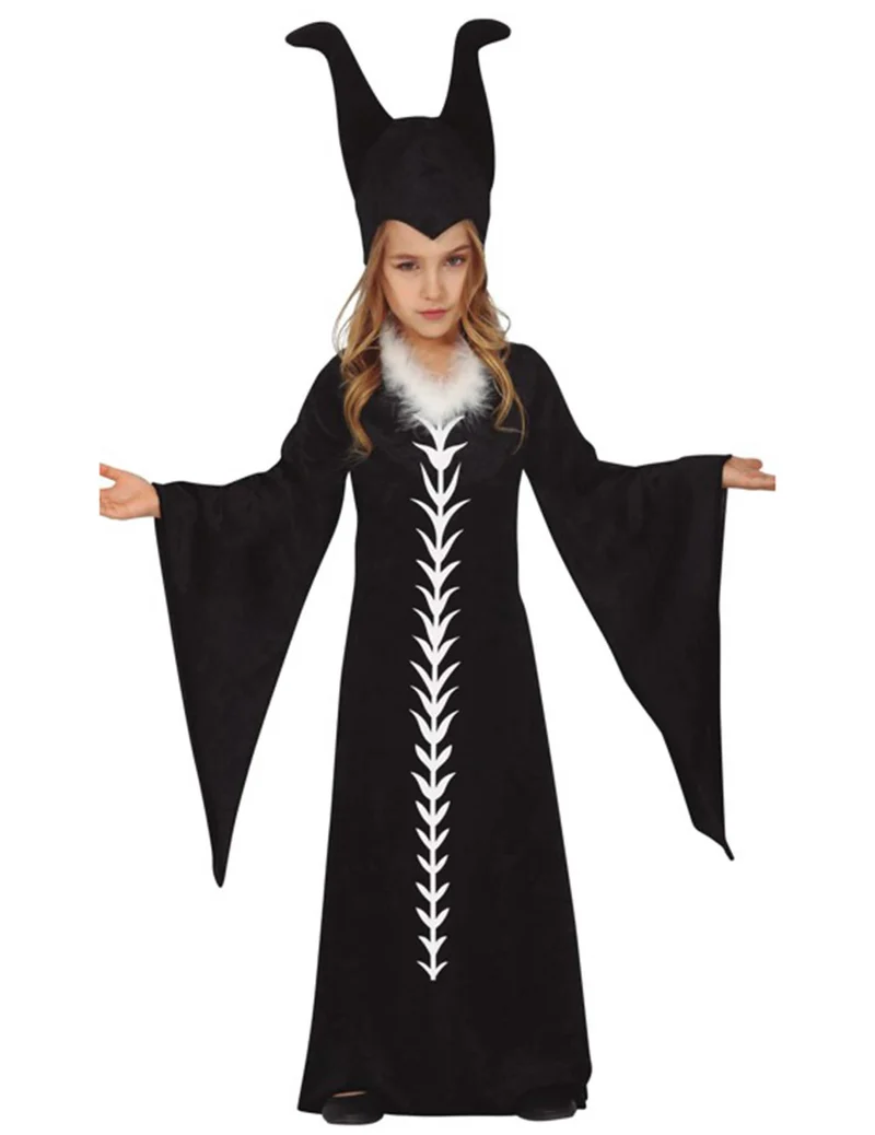Dunkle Fee-Mädchenkostüm für Halloween schwarz-weiss