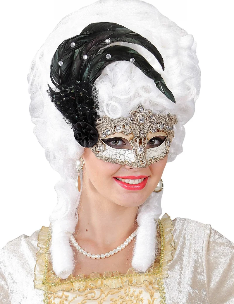 Venezianische Augenmaske mit Spitze und Federn für Erwachsene