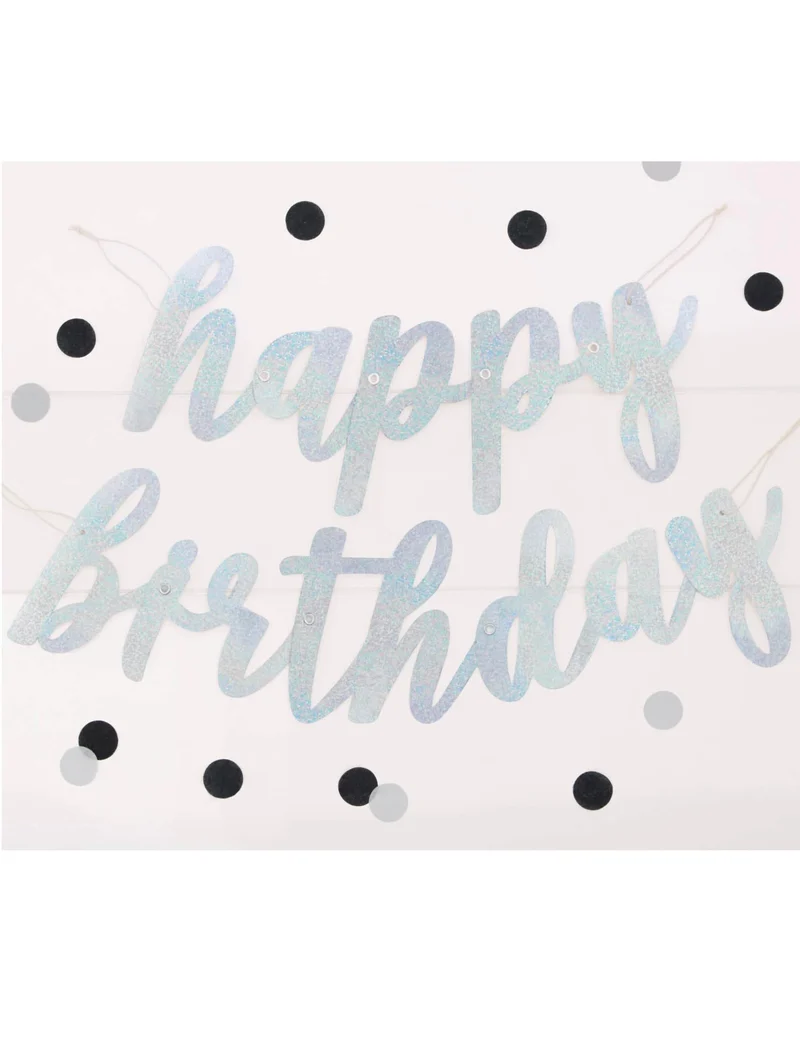 Girlande aus Pappe Happy Birthday silber glitzernd 84 cm Geburtstag