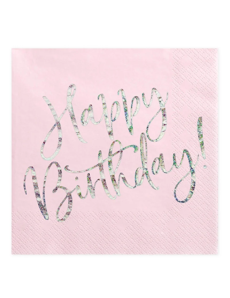 20 rosa "Happy Birthday" schillernde Papierservietten 33 x 33 cm für Party