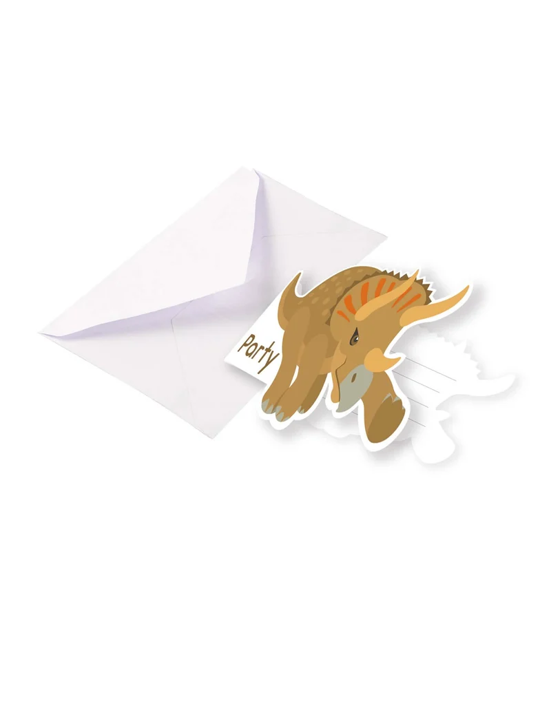 8 Einladungskarten mit Umschlägen große Triceratops-Dinosaurier