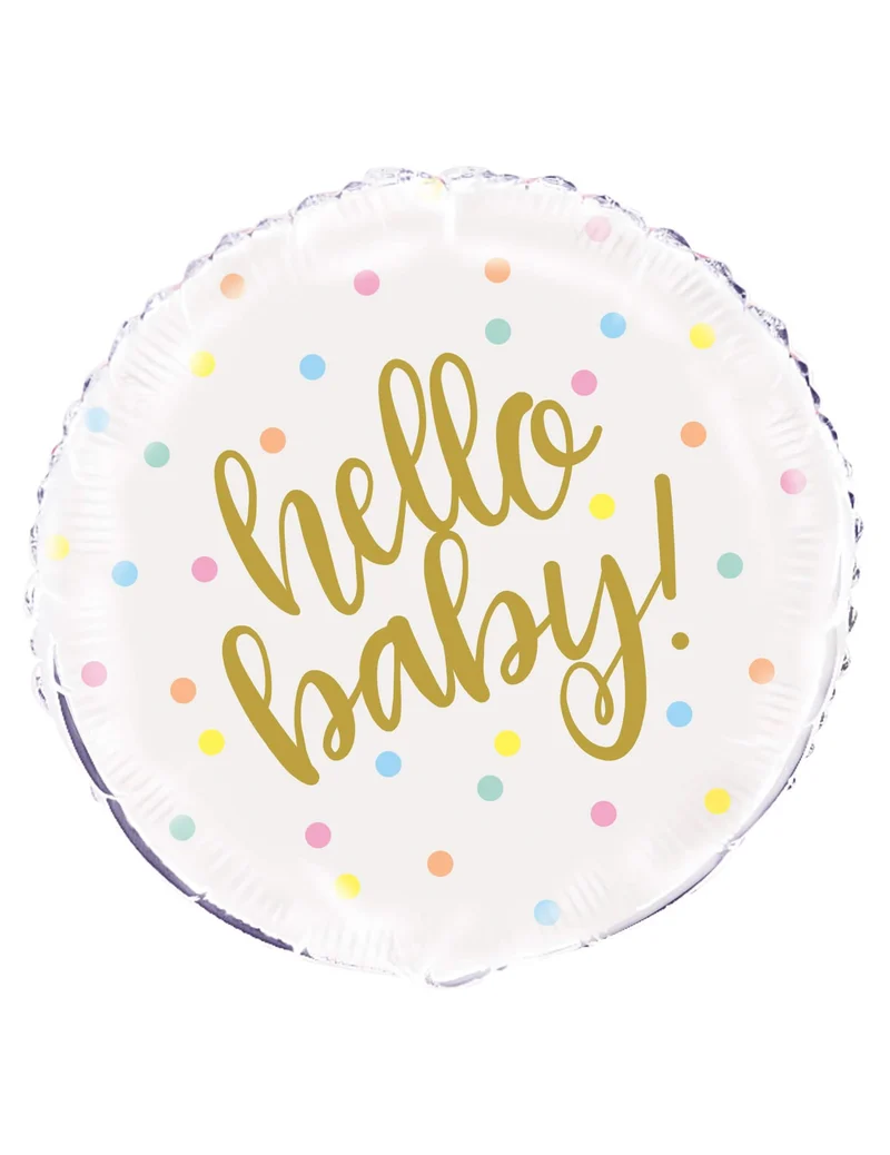 Aluminiumballon "Hello Baby" weiß und gold, 45 cm, für Babyparty