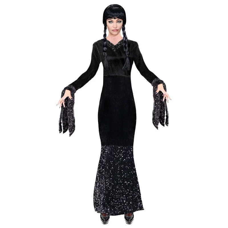 Halloween Kleid Schwarz Damen Lang