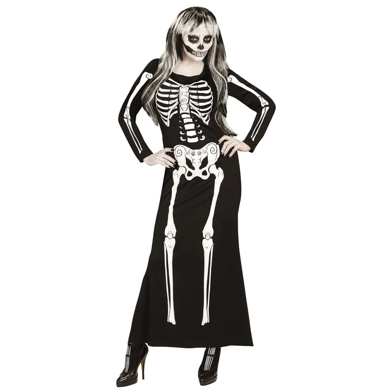 Halloween Kostüm Weiß Schwarz Damen Skelett