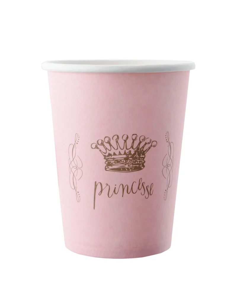 6 rosa Prinzessinnen-Pappbecher 9 x 7,5 cm für Geburtstage
