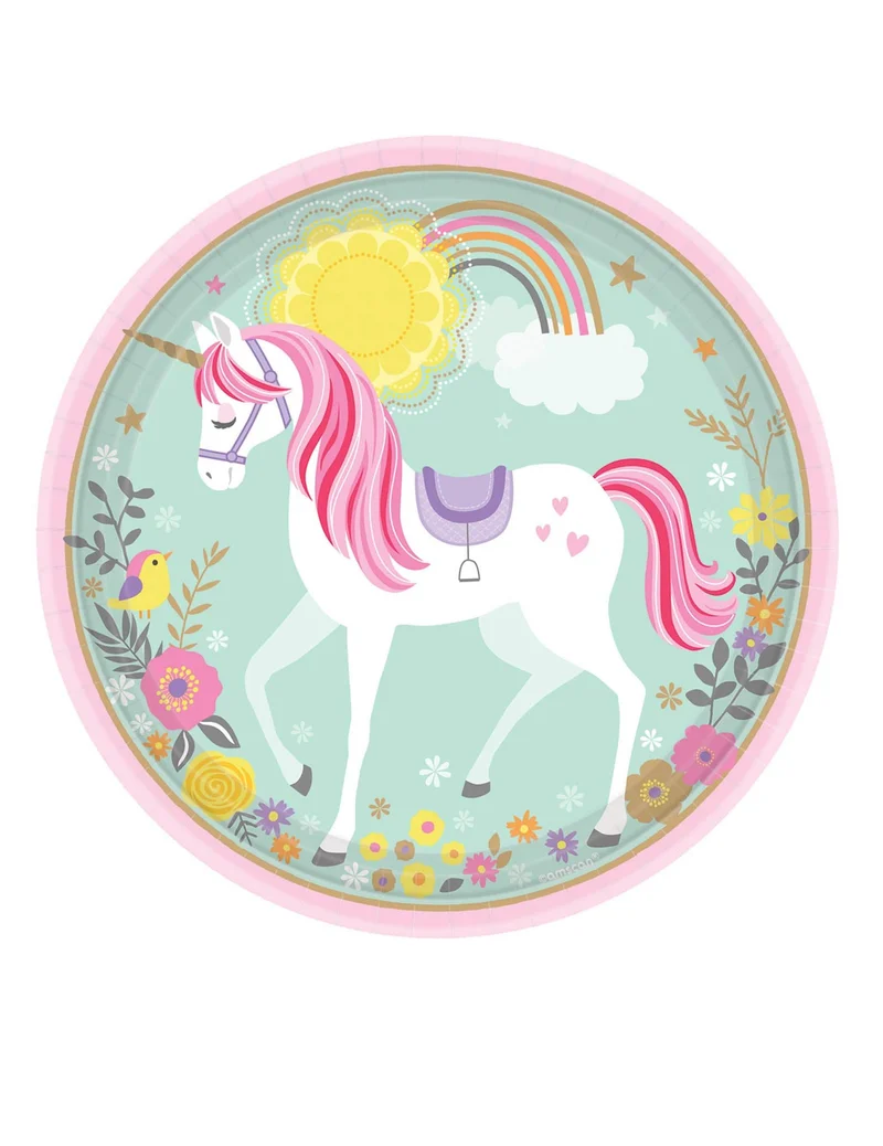 8 Assiettes en carton jolie licorne magique 23 cm