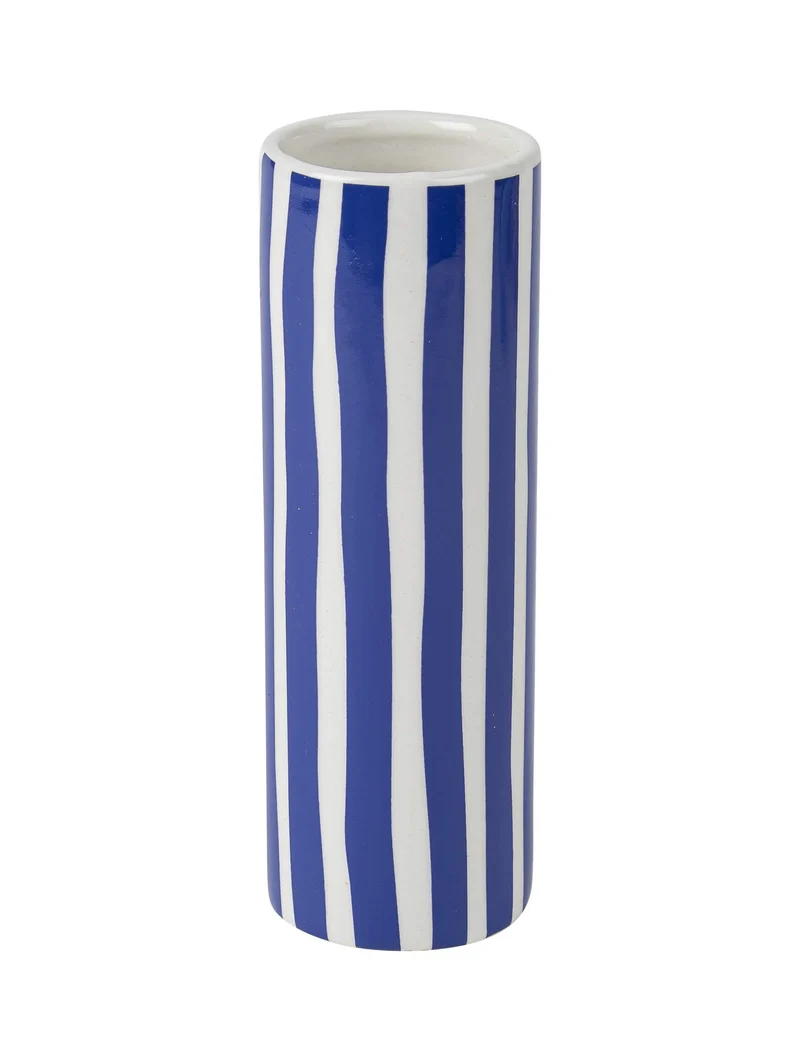 Vase aus Keramik, Königsblau und Weiß gestreift, 5,5x16cm