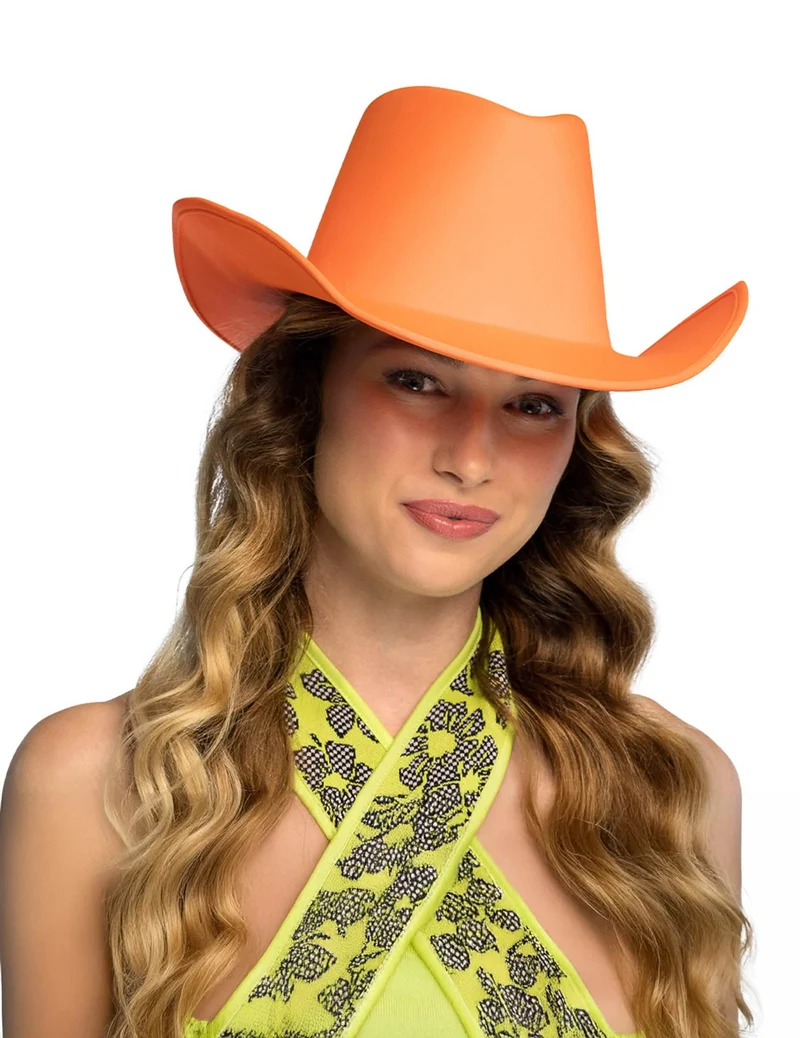 Neon-orangefarbener Cowboyhut für Erwachsene