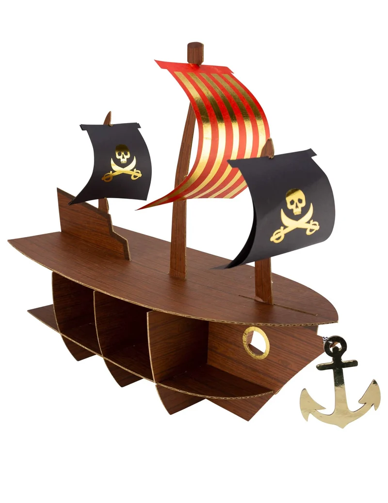Piratenschiff-Ständer mit Goldverzierung 46,5 x 40 x 20 cm für Kuchen