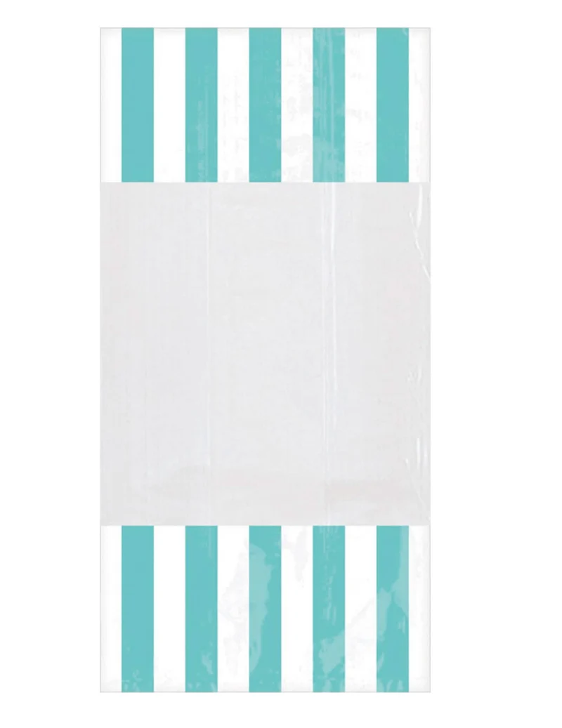 10 gestreifte Plastikbeutel in Mint 25 x 13 cm mit Fenster