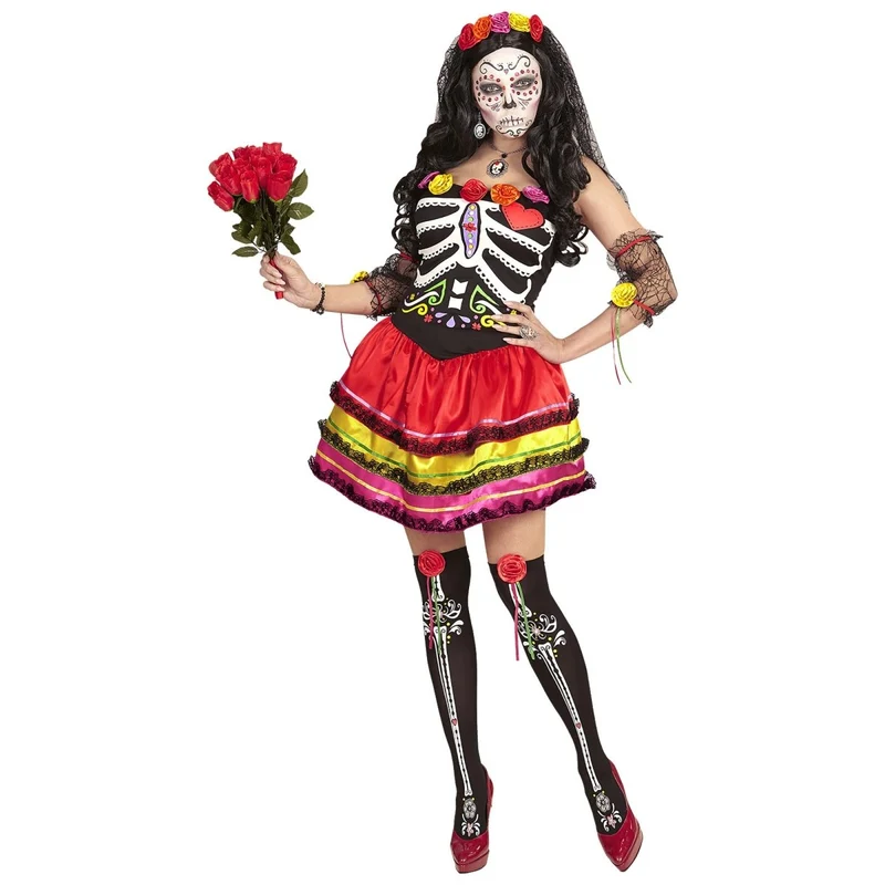 Dia De Los Muertos Kleid Bunt Damen Kurz