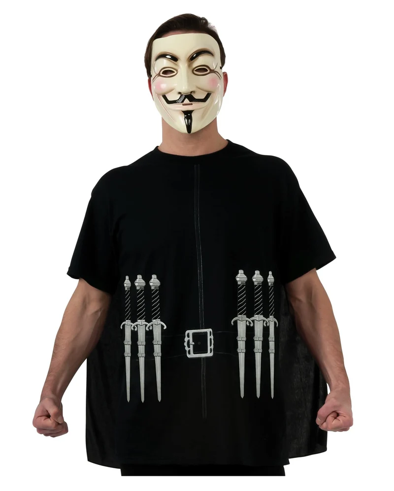 V wie Vendetta T-Shirt mit Cape & Guy Fawkes Maske