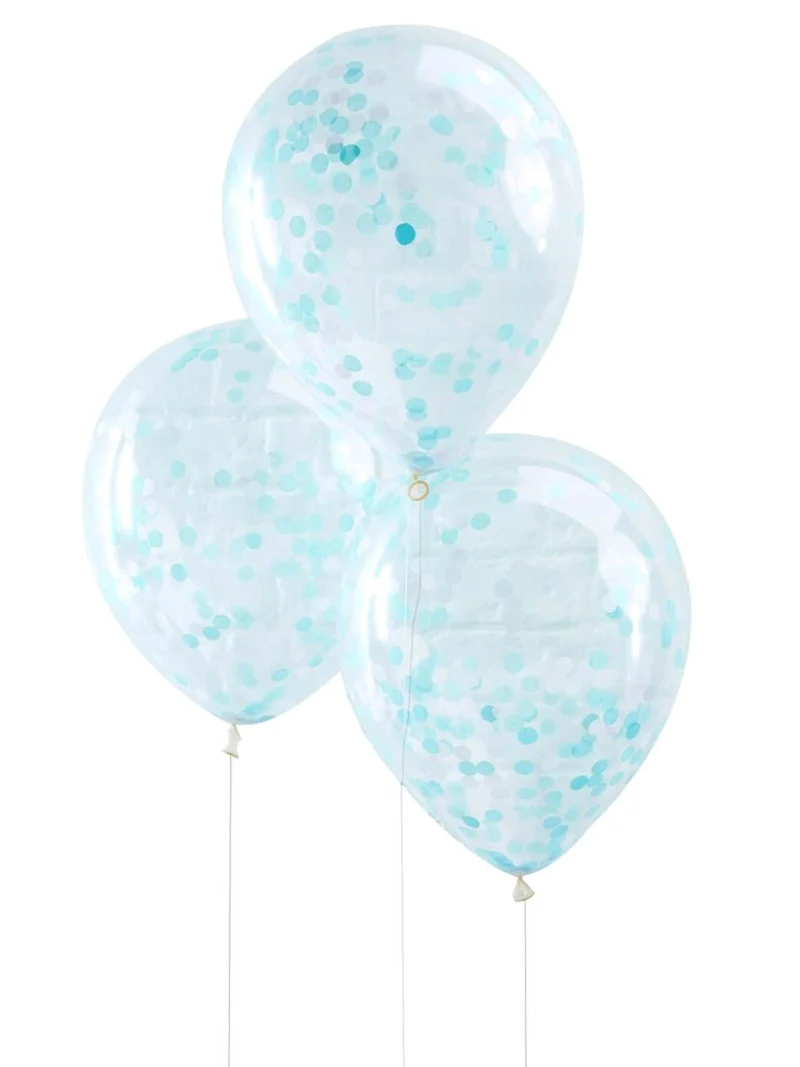 5 hellblaue Konfetti-Luftballons 30 cm aus Latex