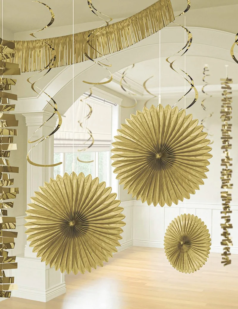 18-teiliges goldenes Papier-Dekorationsset für Geburtstag und Hochzeit