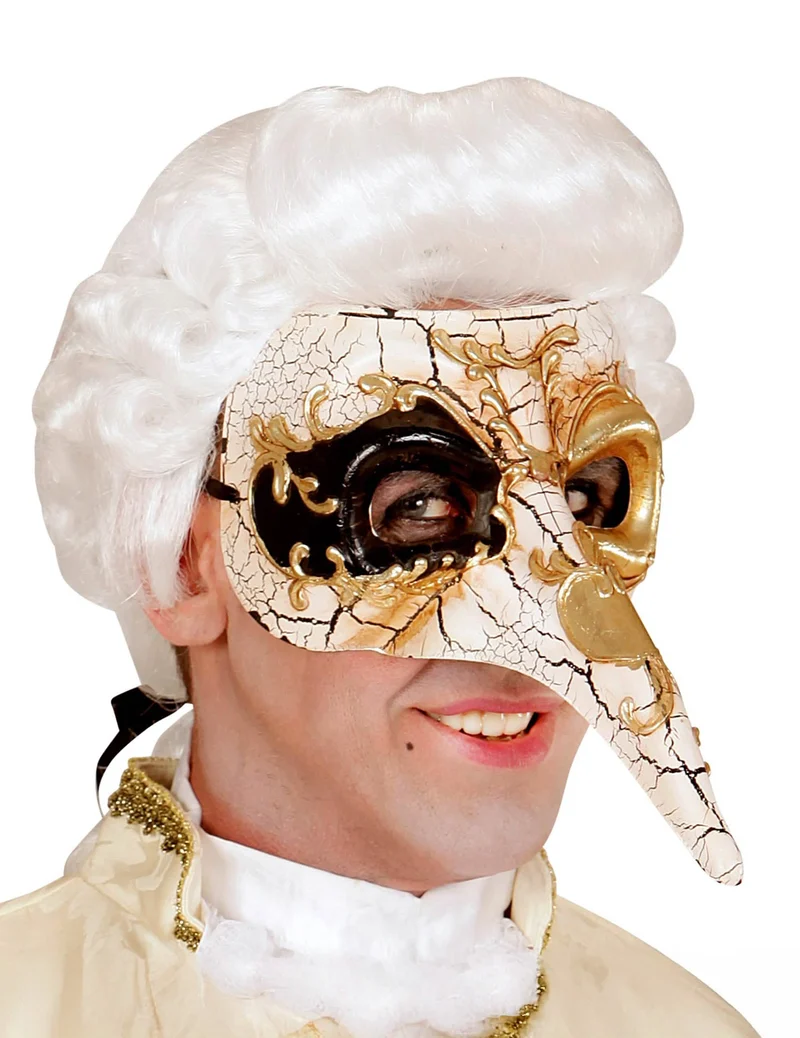 Venezianische Halbmaske mit langer goldener Nase für Erwachsene