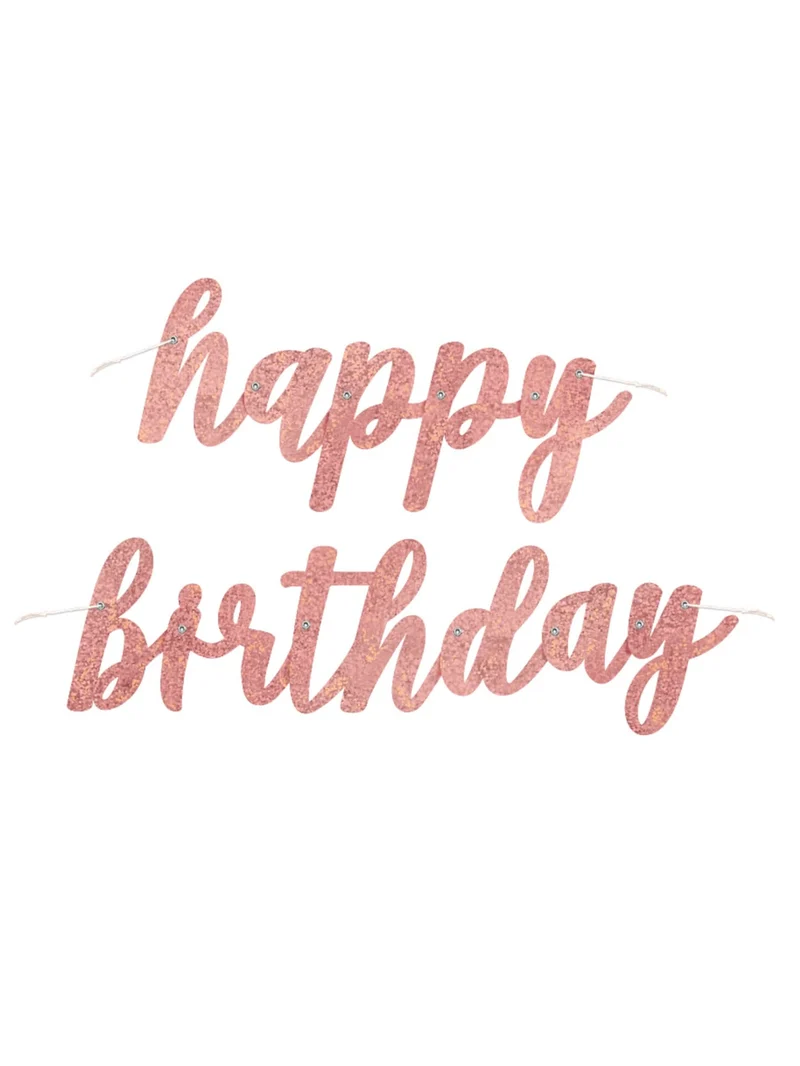 Roségoldene Happy Birthday Girlande aus Karton, glitzernd, 84 cm, für Geburtstag