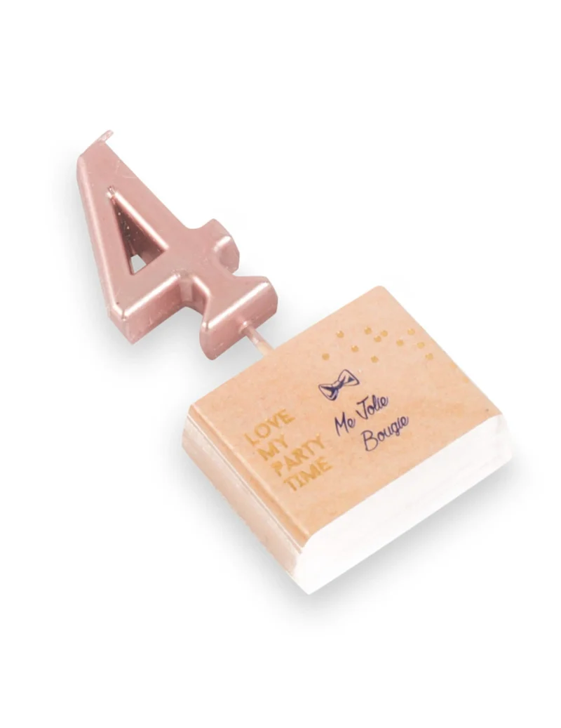 Geburtstagskerze Zahl 4 Roségold 4,3 cm mit Stiel