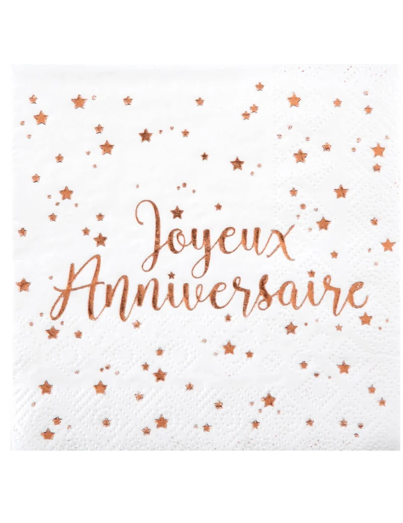 20 Papier-Servietten "Alles Gute zum Geburtstag" Rosegold mit rosa Sternenmotiven