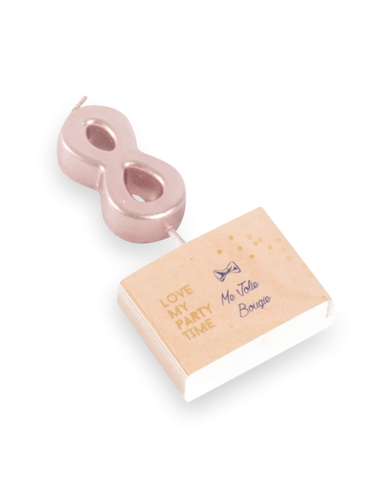 Geburtstagskerze Zahl 8 Roségold 4,3 cm metallic mit Spieß