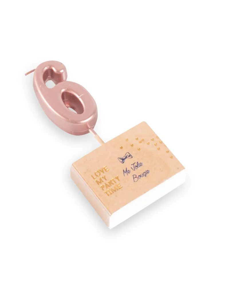 Geburtstagskerze Zahl 6 Roségold 4,3 cm mit Spieß