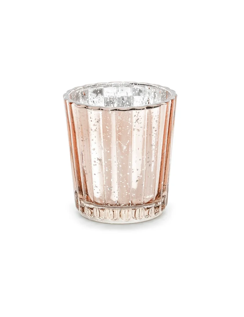 4 Teelichthalter aus Roségold-Glas 6 cm für Kerzen