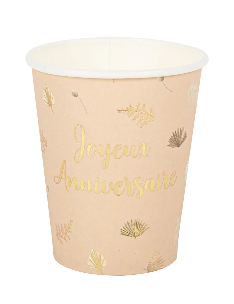 8 Boho-Blush- und Gold-Happy-Birthday-Becher 255 ml aus Karton