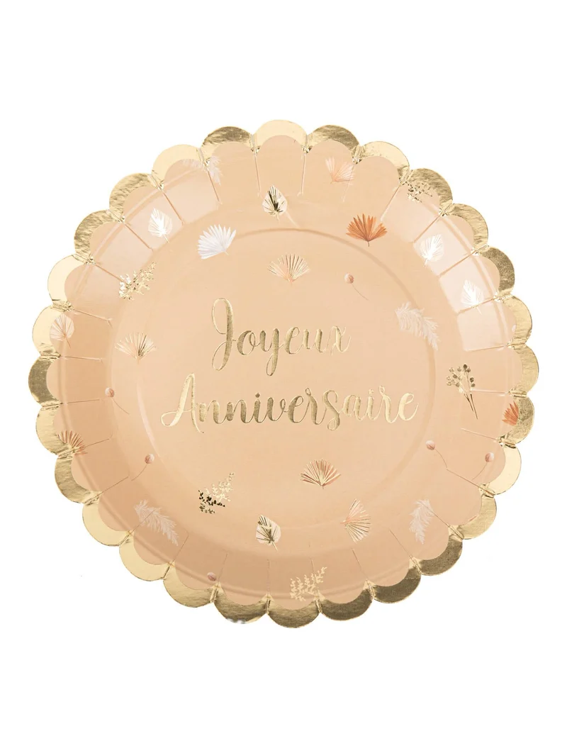 8 gestanzte Boho-Blush und Gold "Happy Birthday" Teller, 23 cm