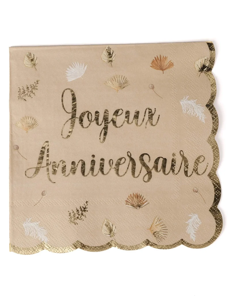 16 Servietten "Alles Gute zum Geburtstag" Boho Blush und Gold, gewellt