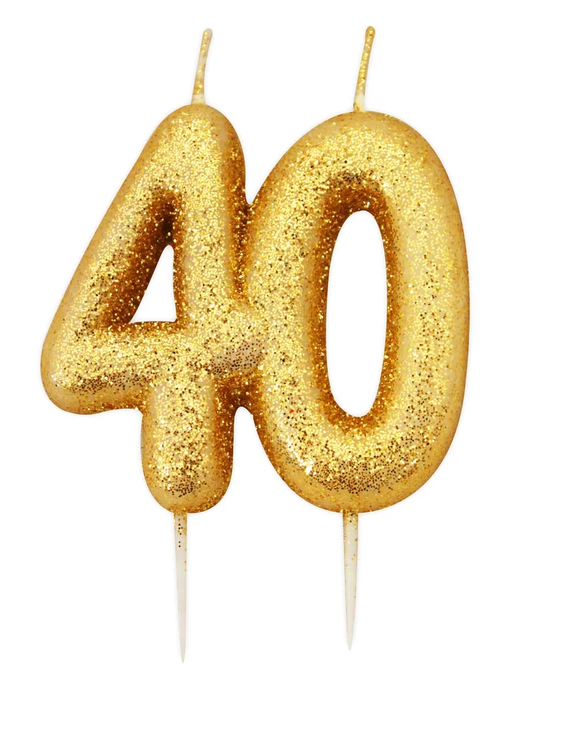 Geburtstagskerze auf Spieß 40 Jahre gold glitzernd 7 cm für Kuchen