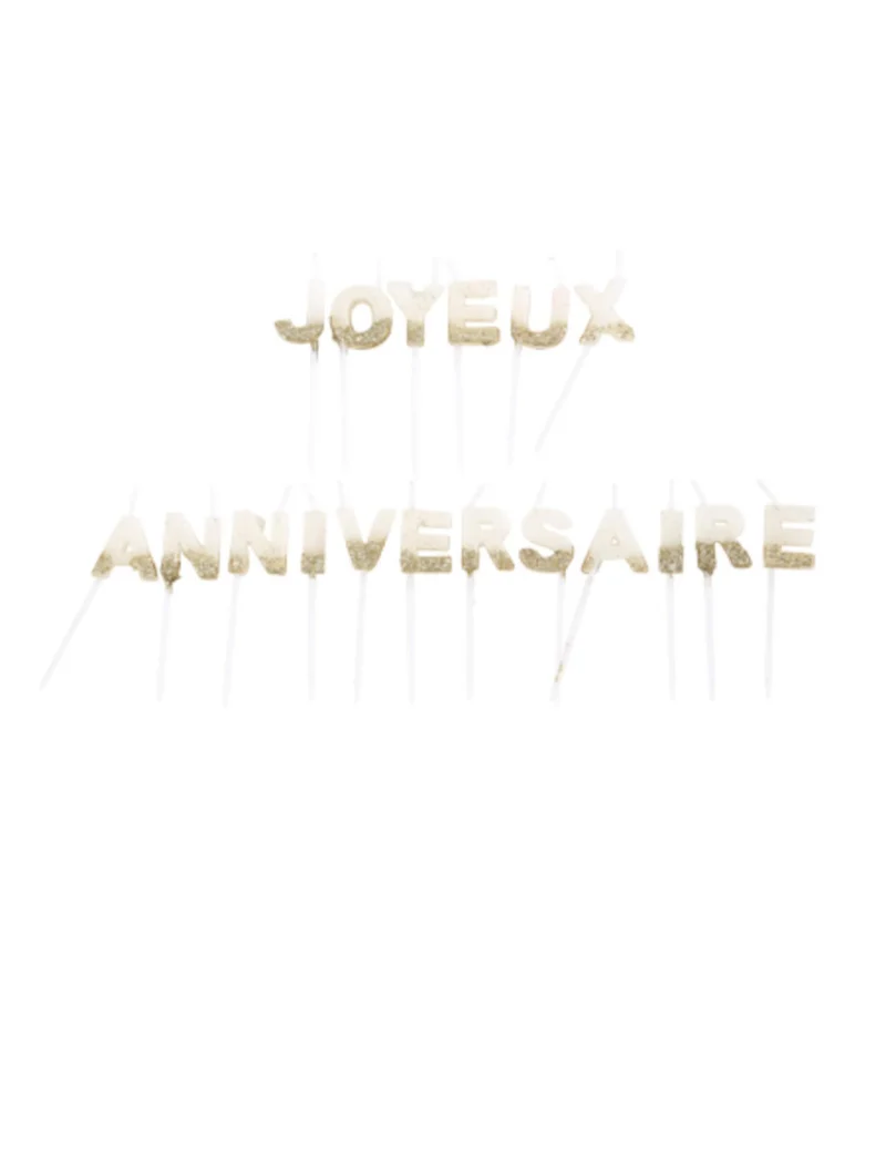 Weiße Happy Birthday Kerzen mit Goldglitzer, 4,3 cm, 18er-Set