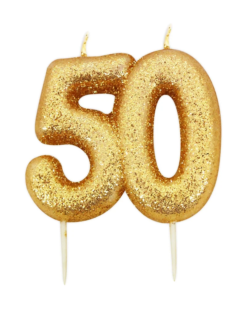 Geburtstagskerze auf Spieß 50 Jahre gold glitzernd 7 cm Kuchendeko