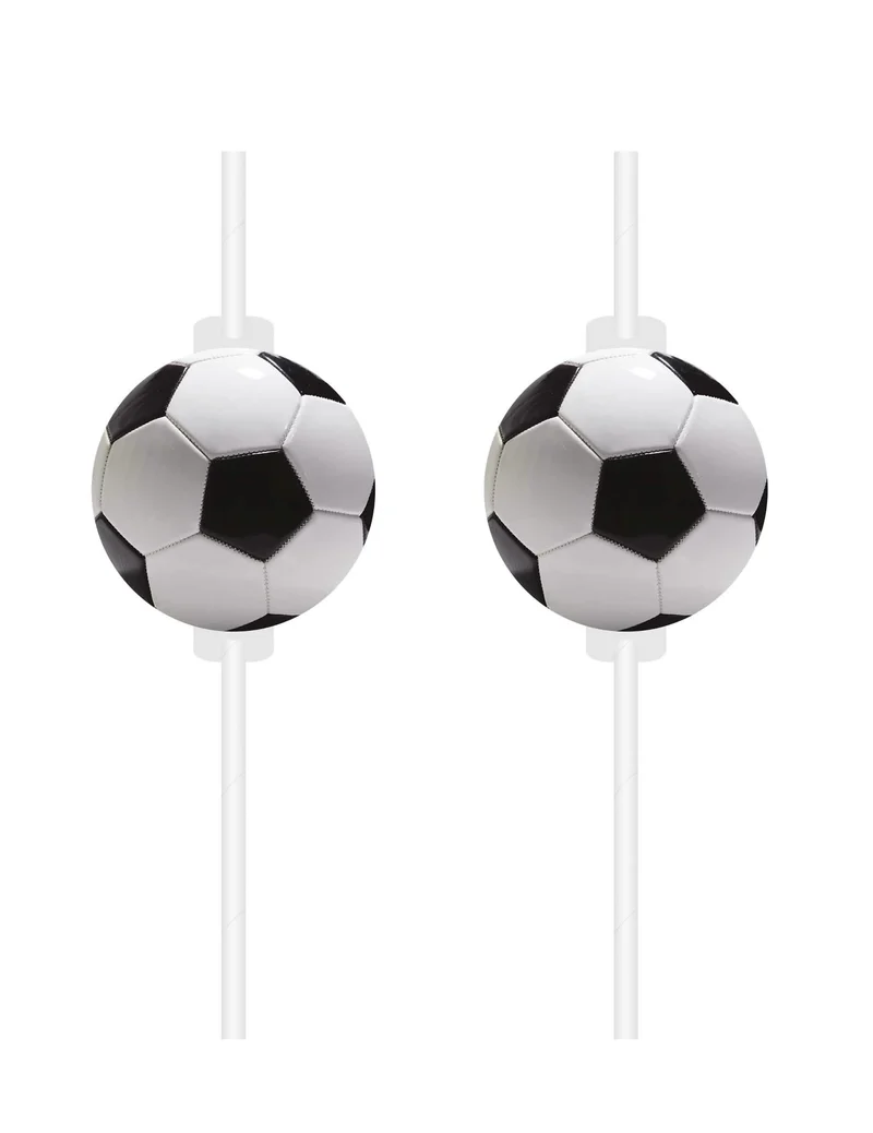 4 Fußball Party Strohhalme aus Pappe mit Ball