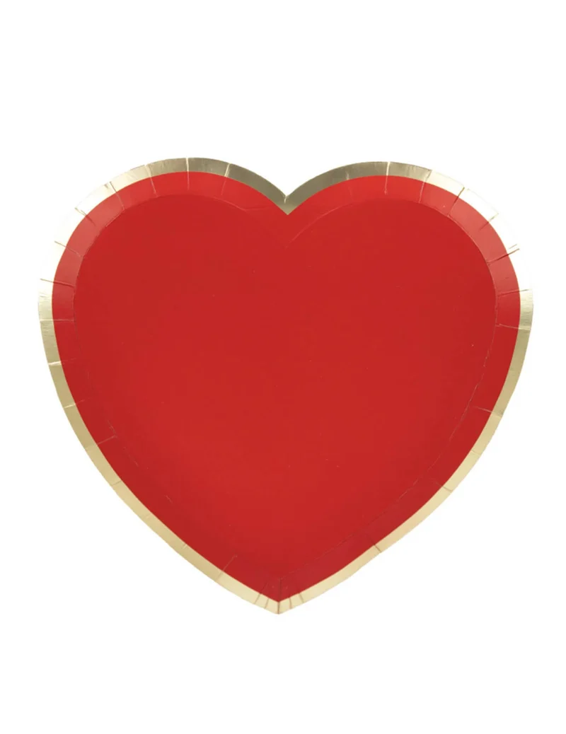 8 Pappteller Herz rot und gold 19 cm
