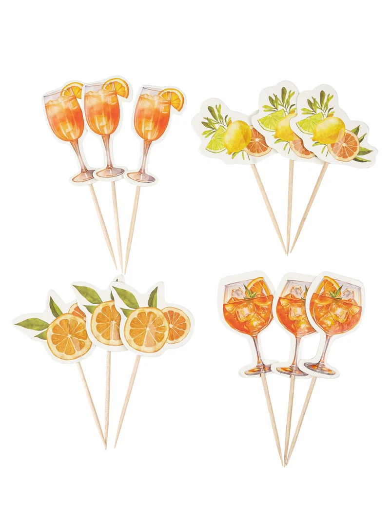 12 Fizz-Zitrus-Papier-Spieße in Creme, Orange und Gelb für Cocktails