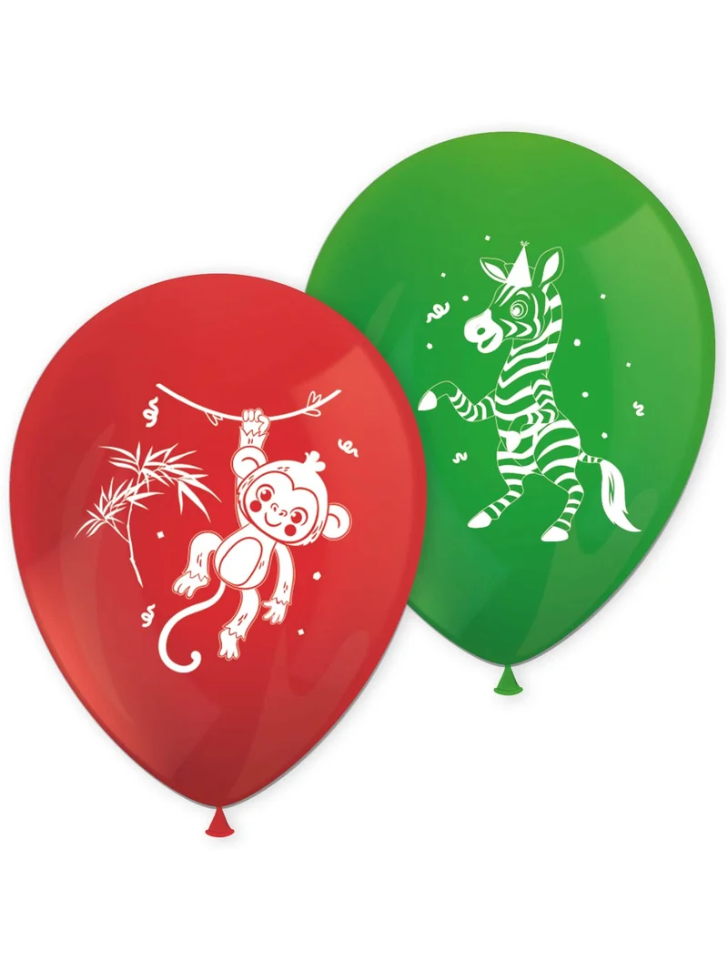 8 Latex Dschungelballons 28 cm Affe und Zebra