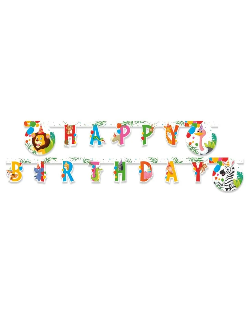 Dschungel Happy Birthday Girlande 2m Safari Tiere Ballons aus Karton