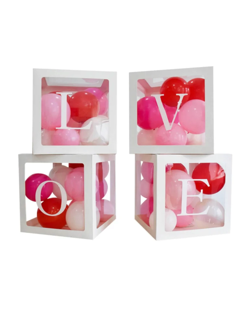4 Love-Ballonwürfel aus Karton 30 cm für romantische Dekoration