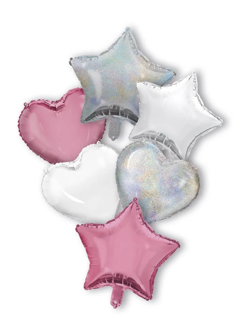 Strauß 6 roségoldene Herz- und Sternballons aus Aluminium