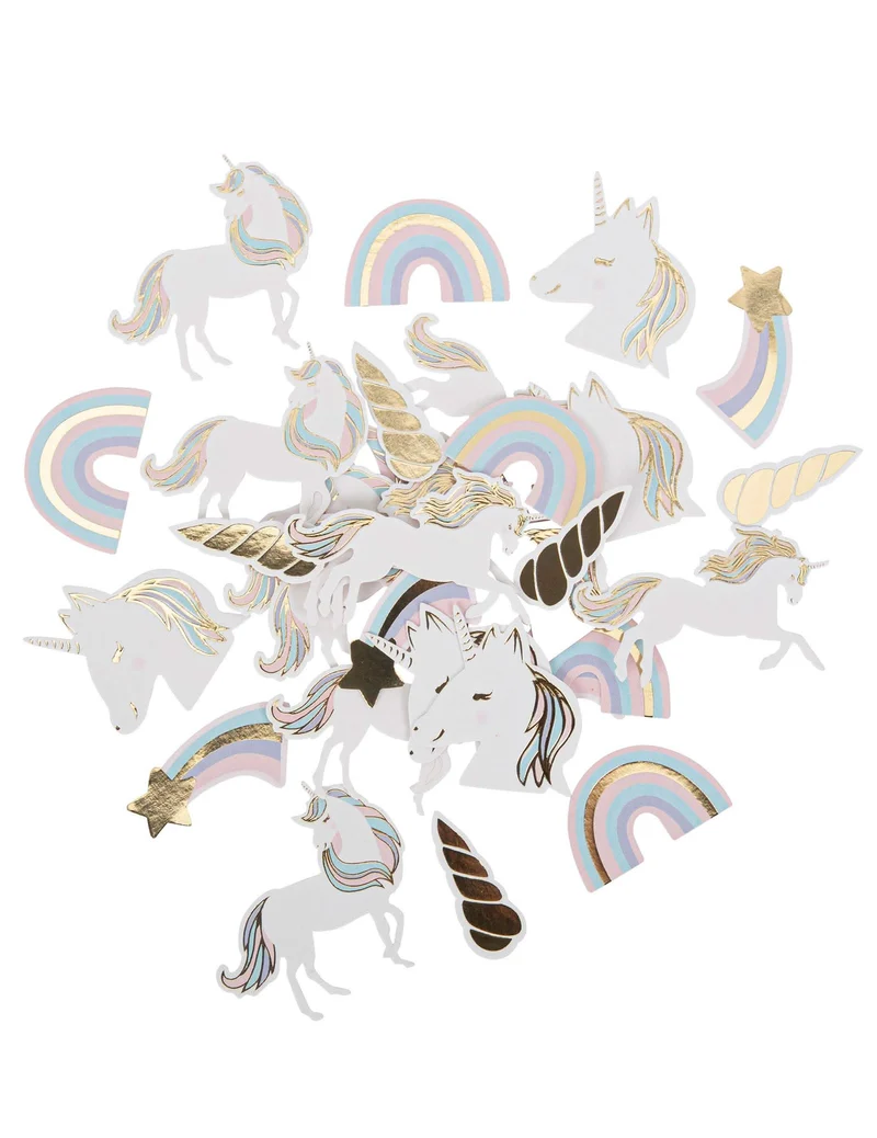 100 Einhorn Konfetti Pastell und Gold 3,5 bis 5,5 cm für den Tisch