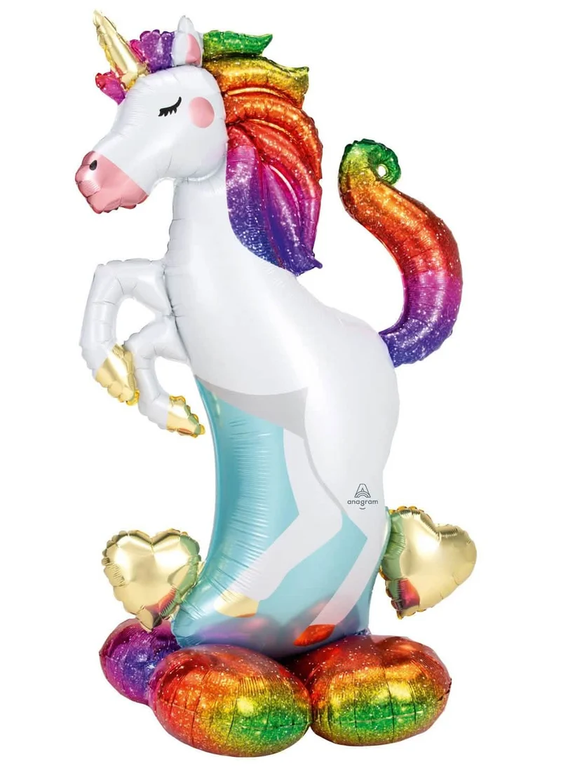 Riesen-Aluminiumballon Airloonz Einhorn mehrfarbig 139 x 83 cm mit Standfuß