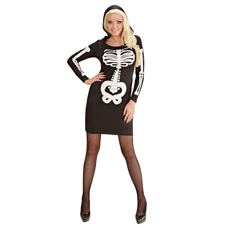 Halloween Kleid Schwarz Weiß Skelett