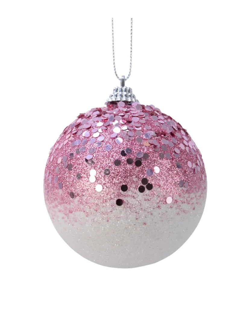 Rosenfarbene Ombré-Weihnachtskugel 8 cm mit Pailletten