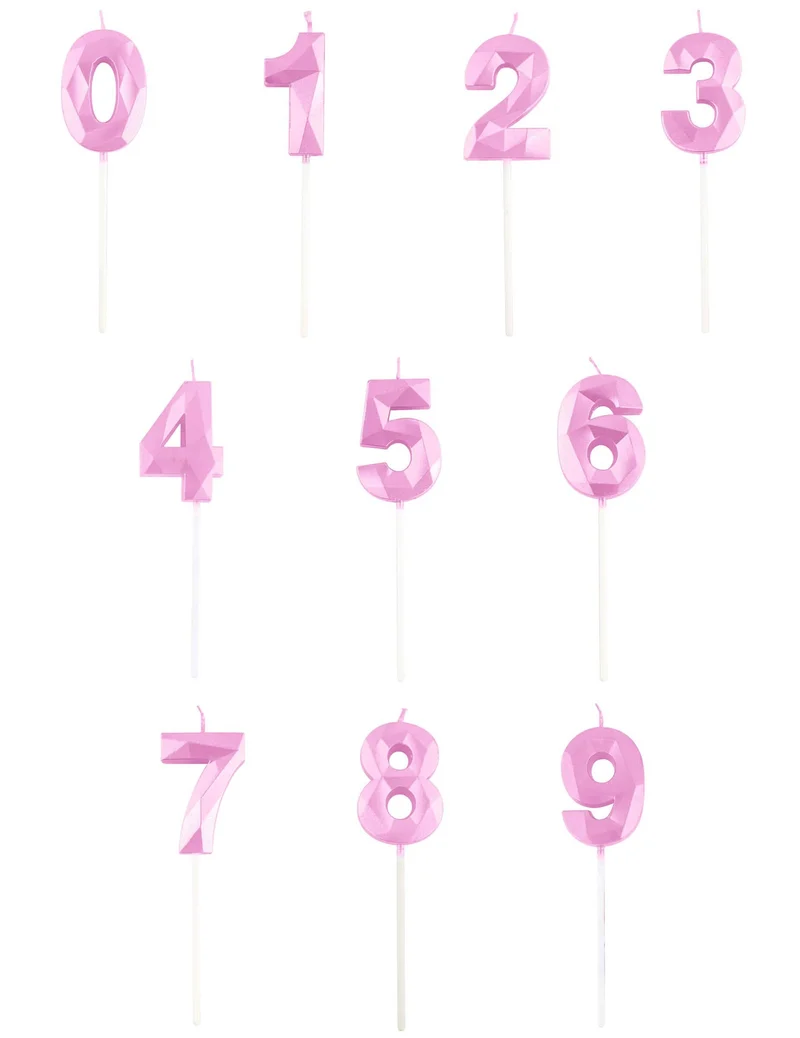 Pastellrosa Diamant-Zahlkerze 5 cm für Geburtstag