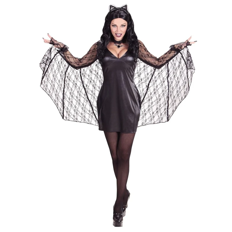 Halloween Kleid Schwarz Damen Fledermaus