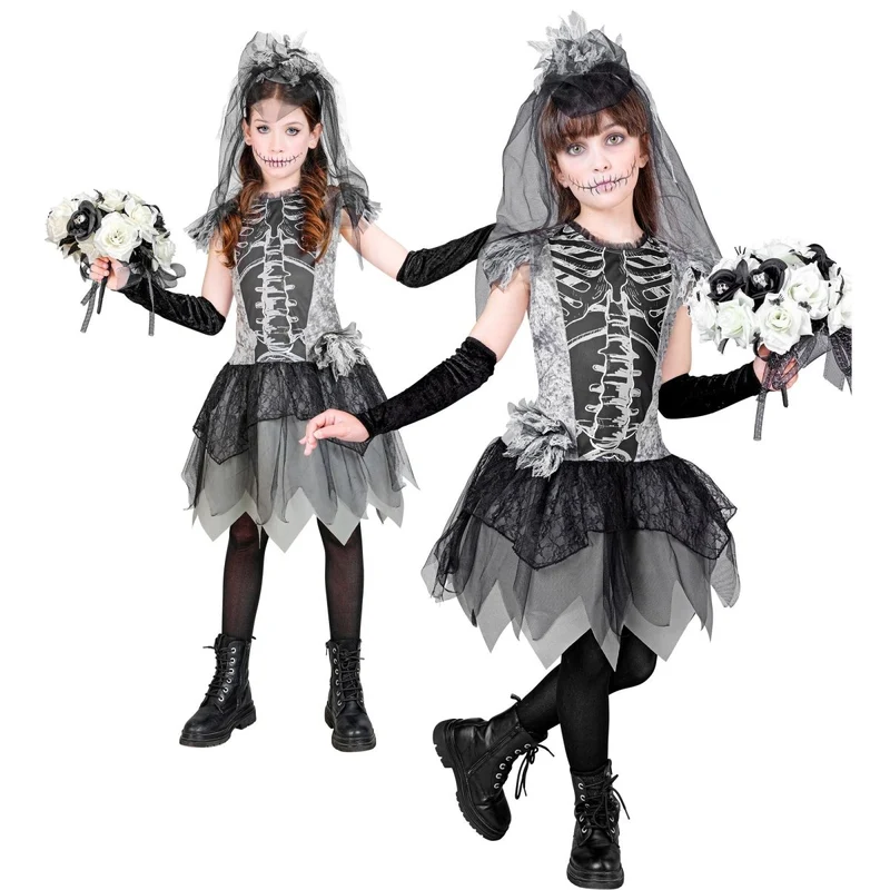Halloween Kleid Mädchen Skelett Braut
