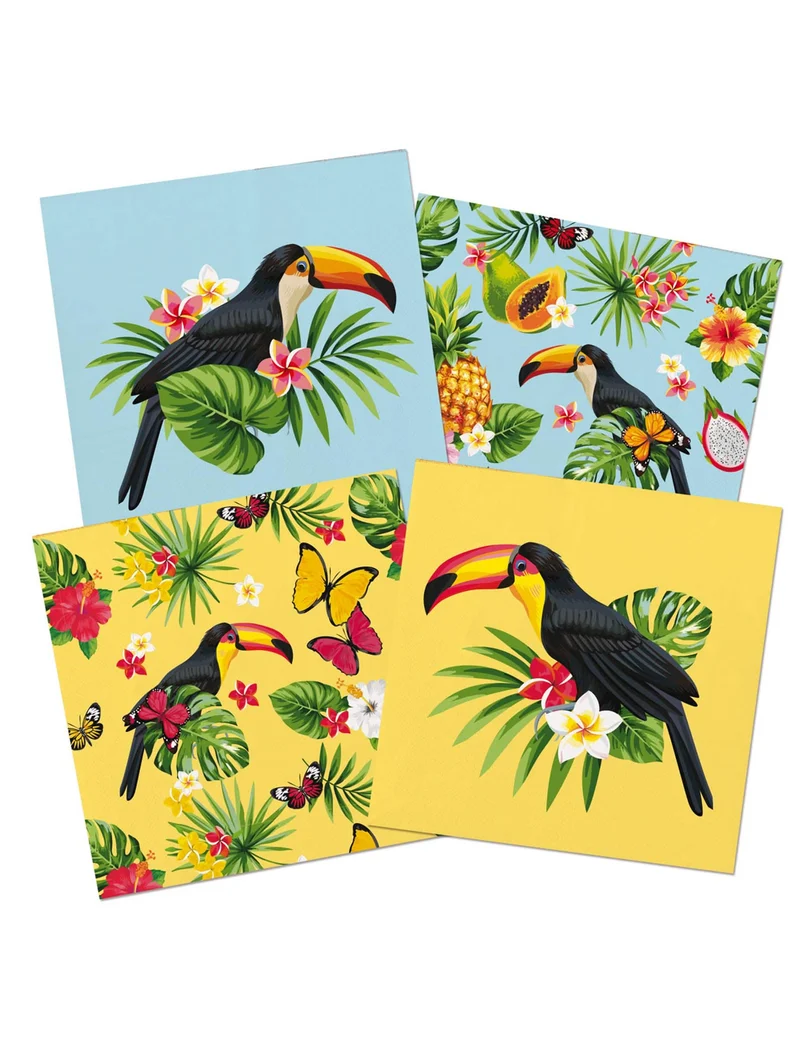 20 tropische Papierservietten Tukan gelb und blau 33 x 33 cm