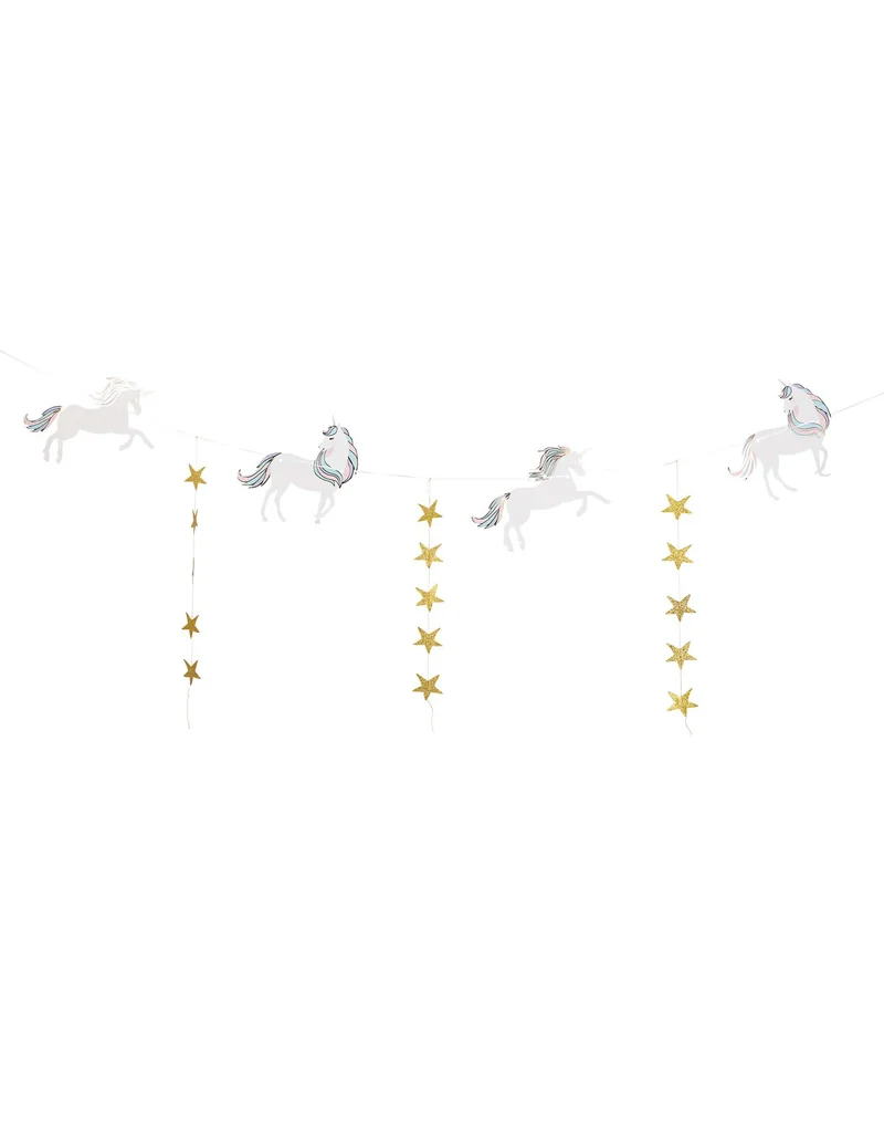 Pastell Einhorn Girlande mit goldenen Sternen 2 m zum Geburtstag