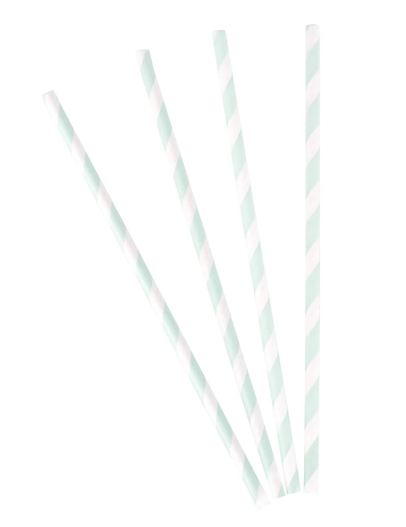 10 gestreifte Trinkhalme aus Papier, weiß und mintgrün, 19,5 cm, für Partys
