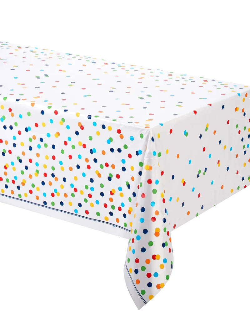 Tischdecke aus Plastik Happy Birthday mit bunten Punkten 137 x 213 cm festlich