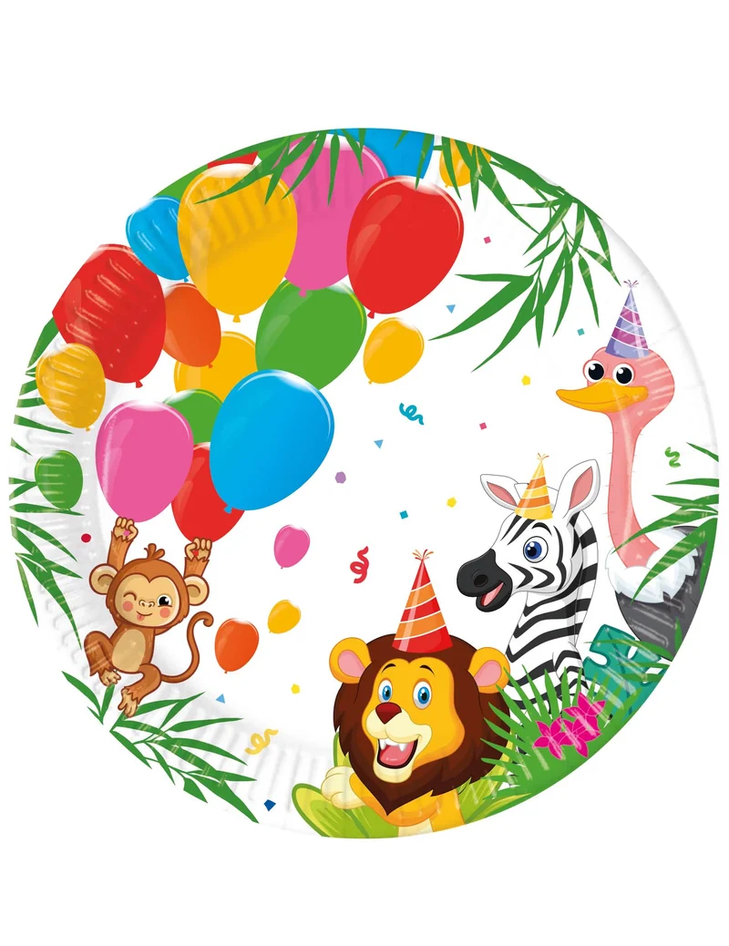 8 Pappteller Dschungel Ballons 23 cm Partytiere